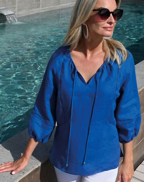 Blouse 100% Lin Chica bleue