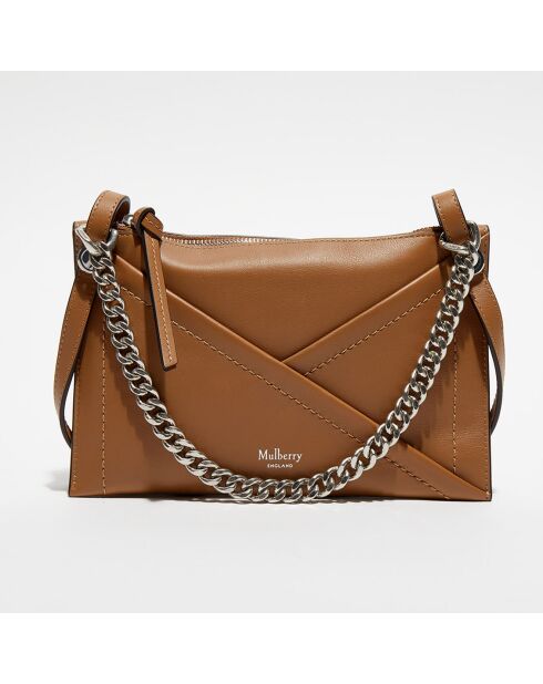 Pochette en Cuir Zipped Pouch teck - 23x15x4 cm