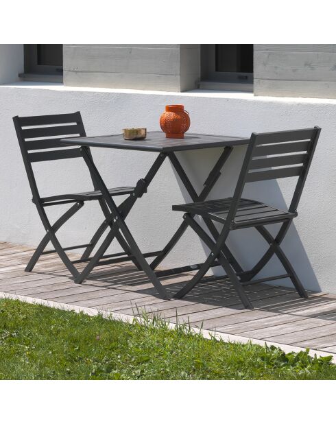 2 Chaises de jardin pliantes marius en aluminium anthracite - 46x41xH.82 cm
