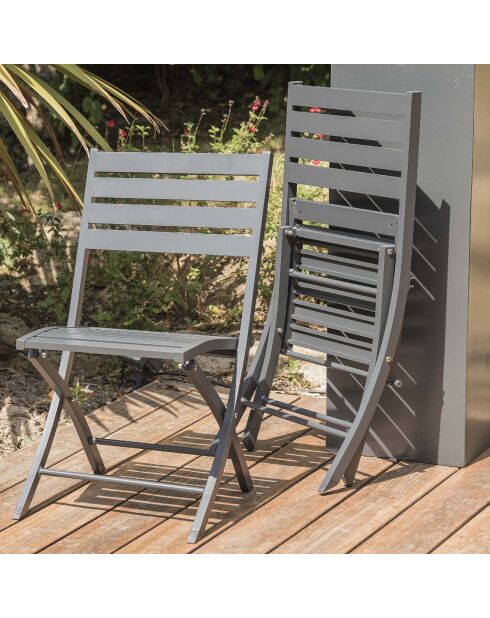 2 Chaises de jardin pliantes marius en aluminium anthracite - 46x41xH.82 cm