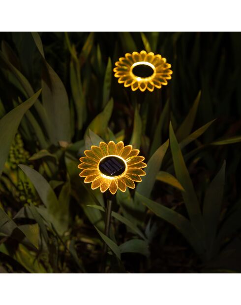 Décoration à énergie solaire Tournesol noir/jaune - 44/37.5xD.11.3 cm
