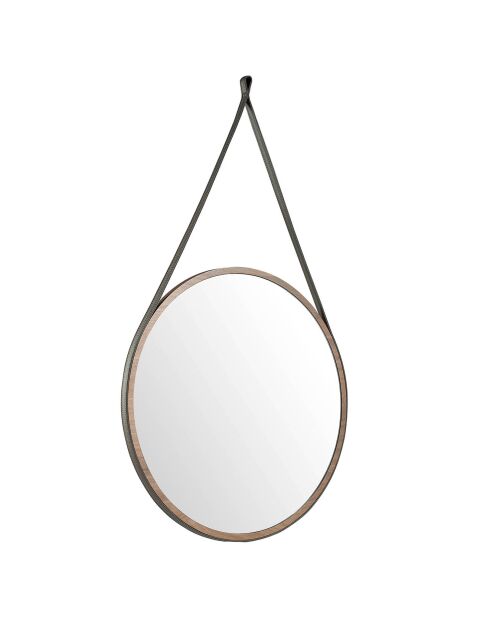 Miroir circulaire suspendu avec cadre en bois noyer - D.75x3 cm