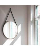 Miroir circulaire suspendu avec cadre en bois noyer - D.75x3 cm
