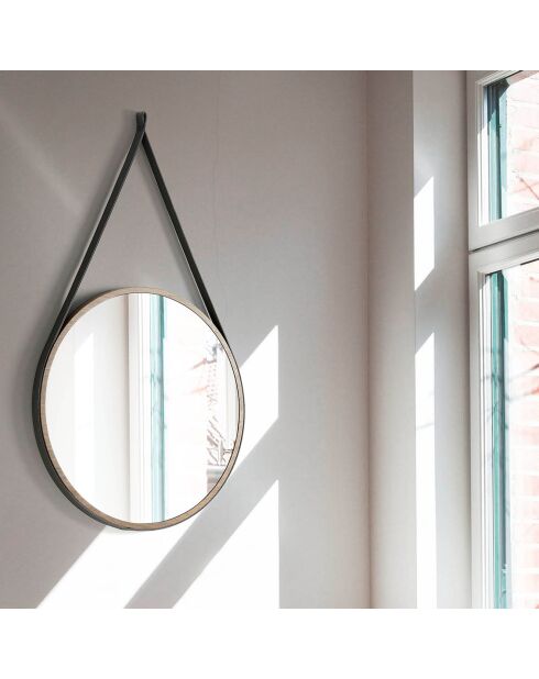 Miroir circulaire suspendu avec cadre en bois noyer - D.75x3 cm