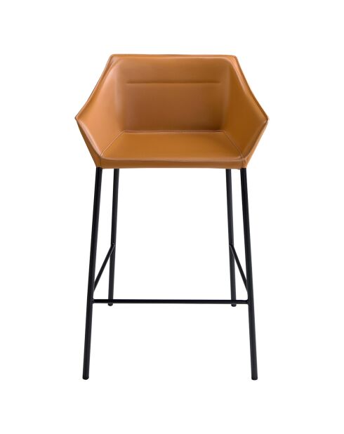 Tabouret avec assise et dossier en similicuir marron/noir mat - 59x55x92 cm