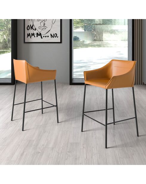Tabouret avec assise et dossier en similicuir marron/noir mat - 59x55x92 cm
