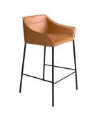 Tabouret avec assise et dossier en similicuir marron/noir mat - 59x55x92 cm