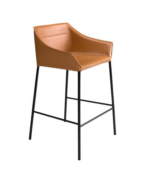 Tabouret avec assise et dossier en similicuir marron/noir mat - 59x55x92 cm