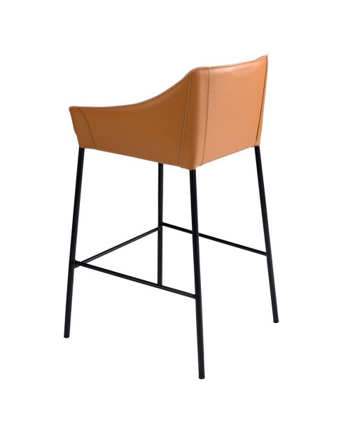 Tabouret avec assise et dossier en similicuir marron/noir mat - 59x55x92 cm