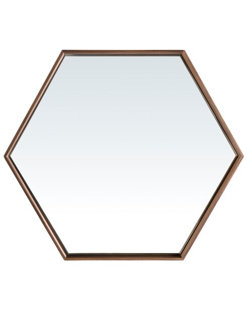 Espejo de pared hexagonal con marco de madera - 46x40x6 cm