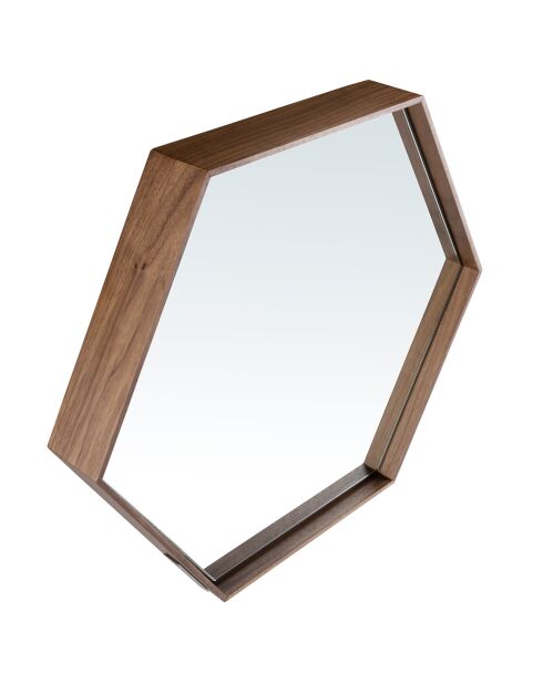 Espejo de pared hexagonal con marco de madera - 46x40x6 cm