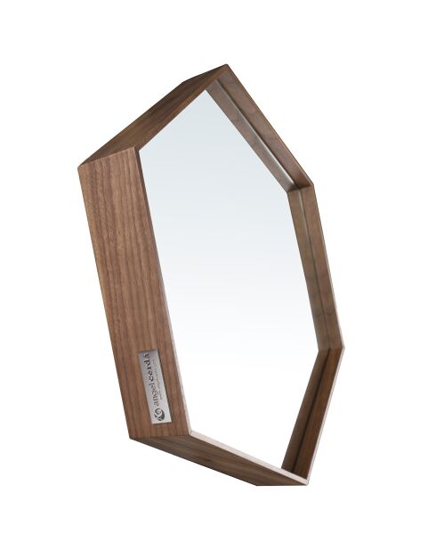 Espejo de pared hexagonal con marco de madera - 46x40x6 cm