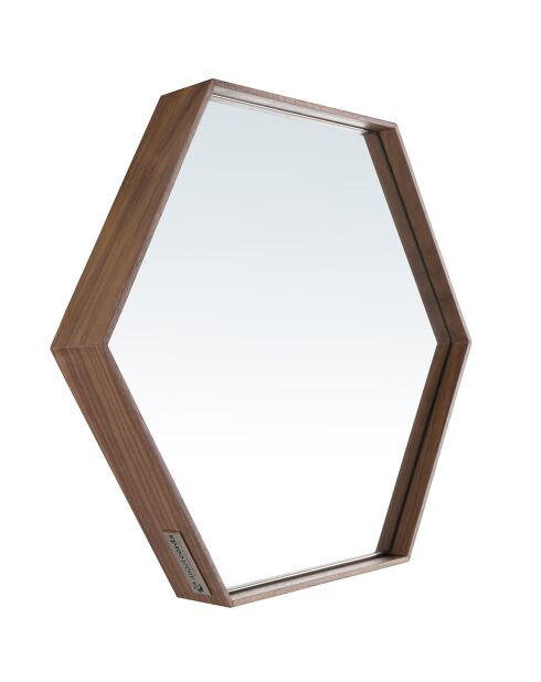 Espejo de pared hexagonal con marco de madera - 46x40x6 cm