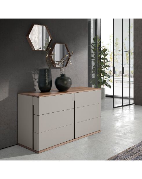 Espejo de pared hexagonal con marco de madera - 46x40x6 cm