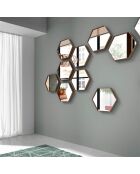 Miroir mural hexagonal avec cadre en bois - 46x40x6 cm