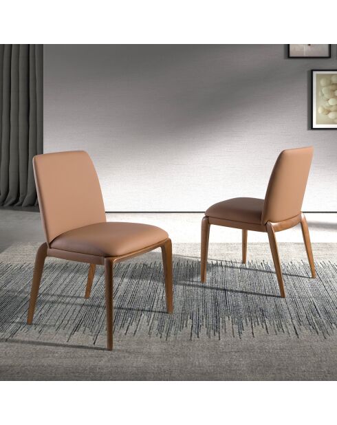 Chaise recouverte de cuir écologique marron - 52x60x83 cm