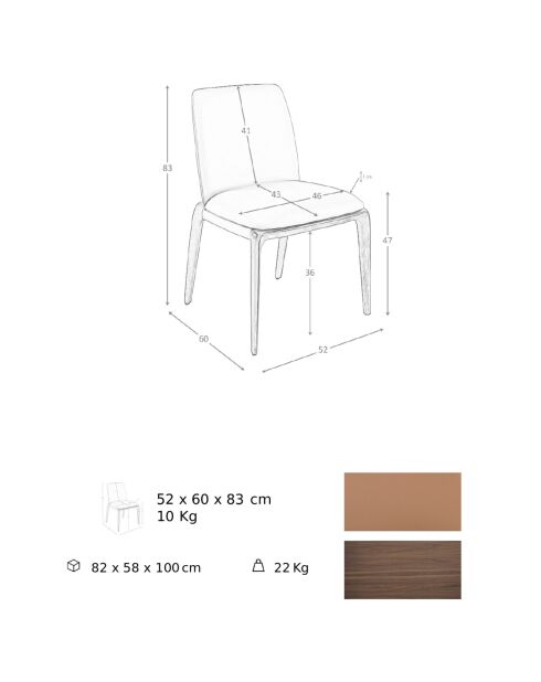 Chaise recouverte de cuir écologique marron - 52x60x83 cm