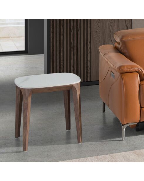 Table d'angle carrée avec plateau en marbre de porcelaine marbre blanc - 50x50x51 cm