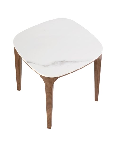 Table d'angle carrée avec plateau en marbre de porcelaine marbre blanc - 50x50x51 cm