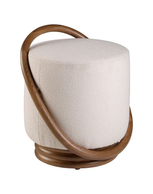 Pouf en tissu blanc/noyer - 52x47x54 cm