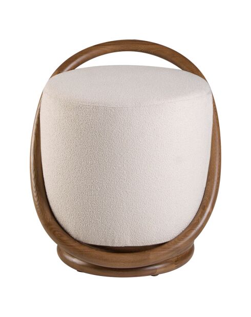 Pouf en tissu blanc/noyer - 52x47x54 cm