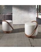 Pouf en tissu blanc/noyer - 52x47x54 cm