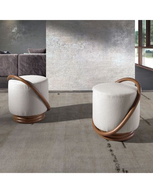 Pouf en tissu blanc/noyer - 52x47x54 cm