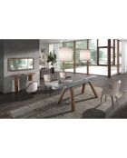 Pouf en tissu blanc/noyer - 52x47x54 cm