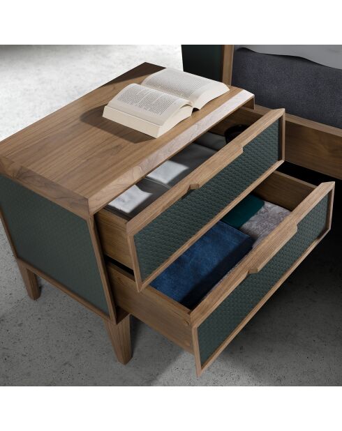 Nachttisch mit dunkelgrün/nussbaumfarbener PVC-Struktur - 60x40x51 cm