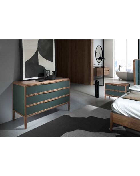 Nachttisch mit dunkelgrün/nussbaumfarbener PVC-Struktur - 60x40x51 cm