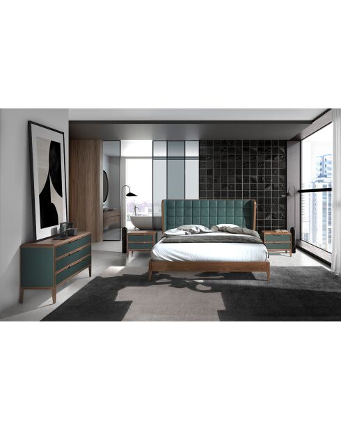 Nachttisch mit dunkelgrün/nussbaumfarbener PVC-Struktur - 60x40x51 cm