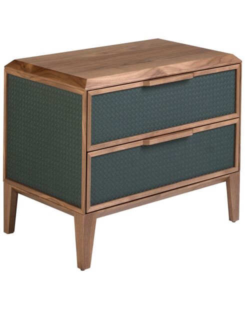 Table de chevet avec structure en PVC vert foncé/noyer - 60x40x51 cm