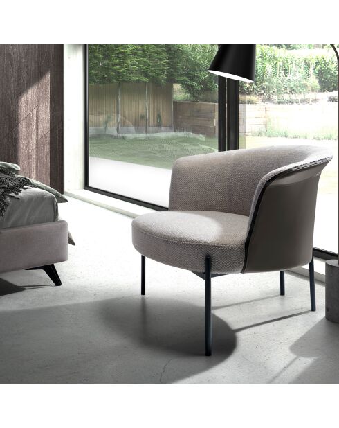 Fauteuil en tissu et similicuir gris/noir époxy - 84x68x69 cm