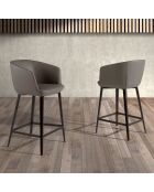 Tabouret avec assise et dossier en similicuir gris/métal brun - 56x53x91 cm