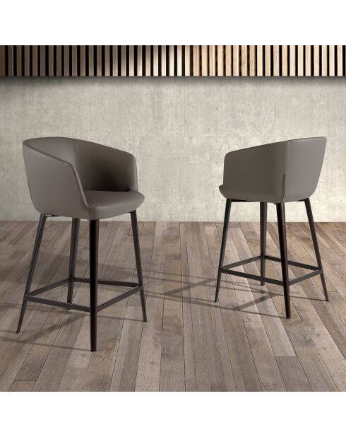 Tabouret avec assise et dossier en similicuir gris/métal brun - 56x53x91 cm