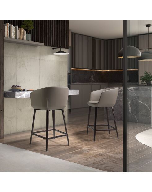 Tabouret avec assise et dossier en similicuir gris/métal brun - 56x53x91 cm