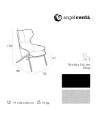 Fauteuil revêtu de tissu et un cadre en acier gris/noir - 70x90x102 cm