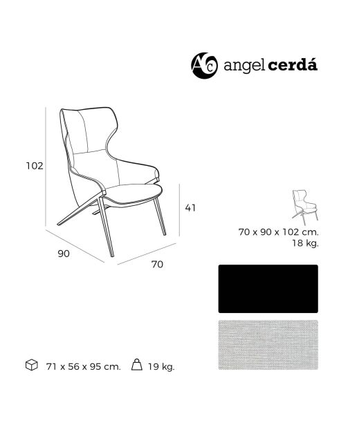Fauteuil revêtu de tissu et un cadre en acier gris/noir - 70x90x102 cm