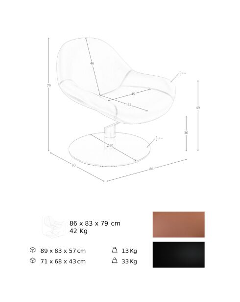 Fauteuil pivotant marron - 86x83x79 cm