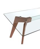 Mesa de comedor de cristal templado y madera transparente/nogal - 160x95x76 cm