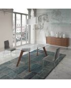 Mesa de comedor de cristal templado y madera transparente/nogal - 160x95x76 cm