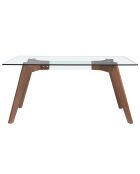 Mesa de comedor de cristal templado y madera transparente/nogal - 160x95x76 cm