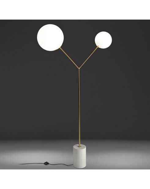Stehlampe mit goldenem/weißem Porzellanmarmorsockel - 111x35x192 cm