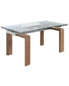 Table extensible verre trempé et pieds bois noyer Roka noyer/transparent/argent -  160/240x 90x 75  cm