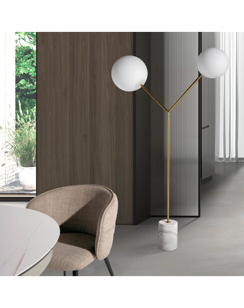 Stehlampe mit goldenem/weißem Porzellanmarmorsockel - 111x35x192 cm