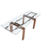Table extensible verre trempé et pieds bois noyer Roka noyer/transparent/argent -  160/240x 90x 75  cm