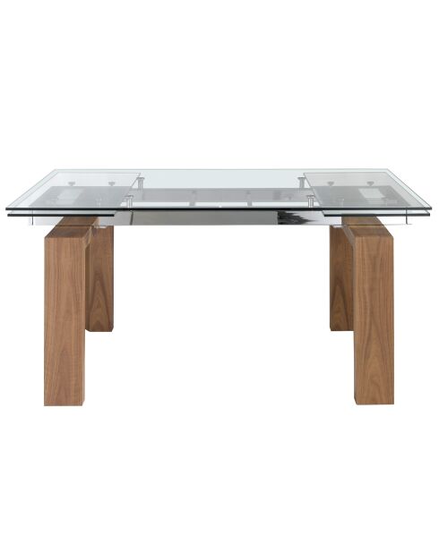 Table extensible verre trempé et pieds bois noyer Roka noyer/transparent/argent -  160/240x 90x 75  cm