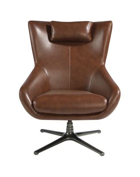 Fauteuil pivotant rembourré en cuir chocolat /gris anthracite - 76x90x100 cm