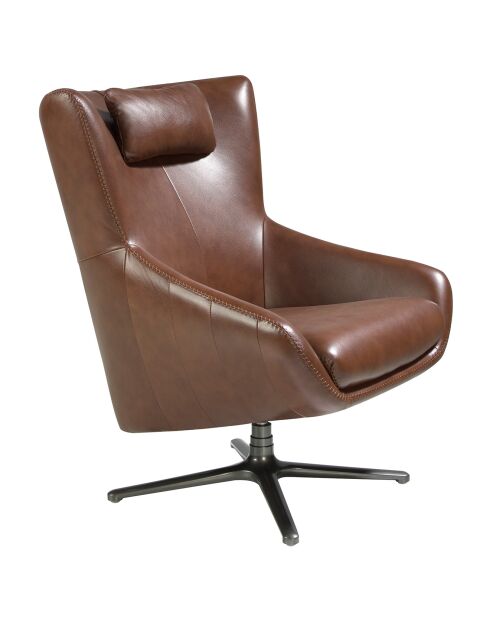 Fauteuil pivotant rembourré en cuir chocolat /gris anthracite - 76x90x100 cm