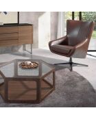 Fauteuil pivotant rembourré en cuir chocolat /gris anthracite - 76x90x100 cm